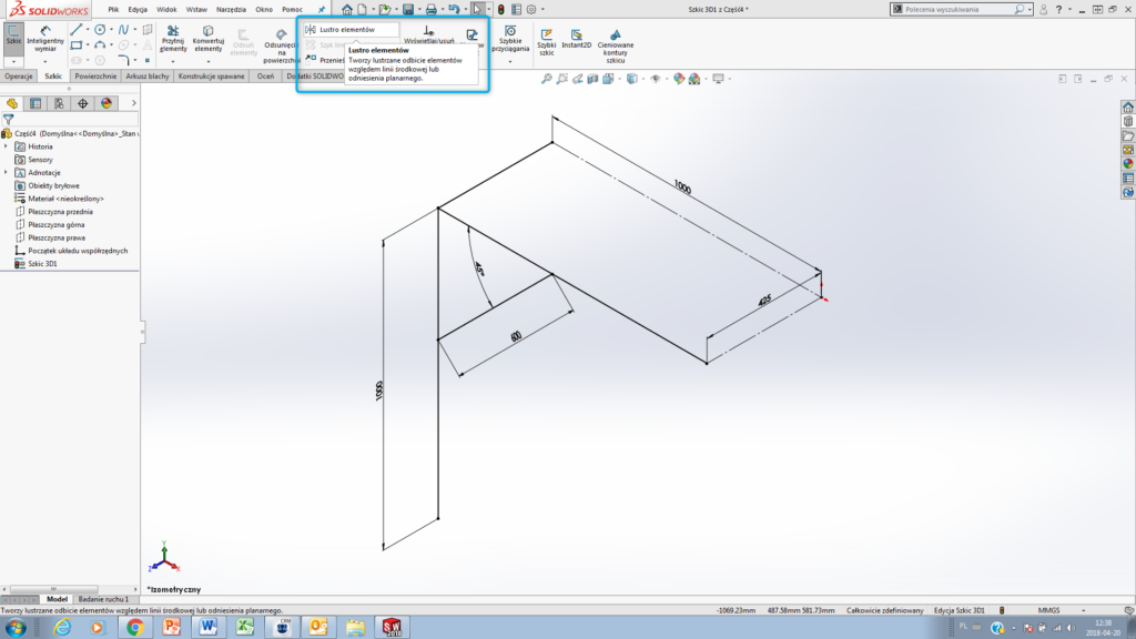 lustro elementów szkic 3d solidworks