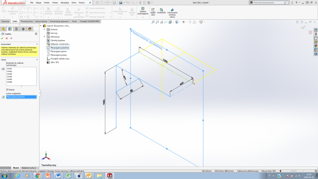 jak zrobić szkic 3d w solidworks Lustro w szkicu 3D