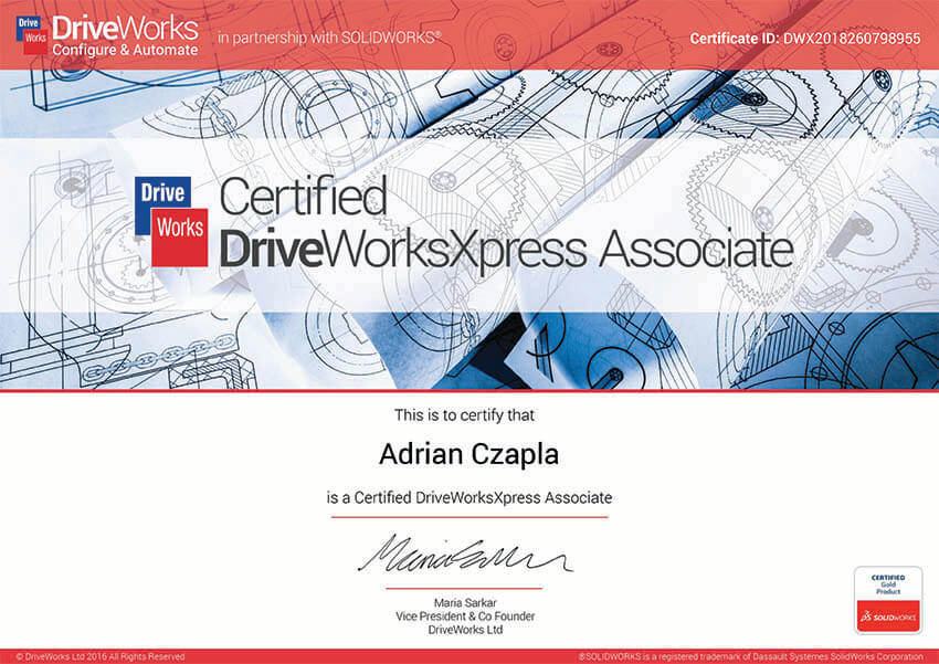 certyfikat driveworks drive works