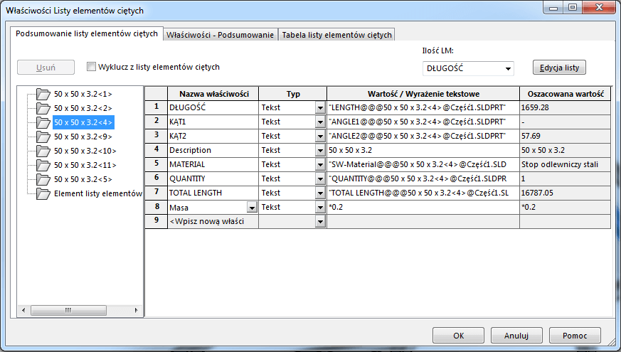 błędne wyświetlanie masy solidworks