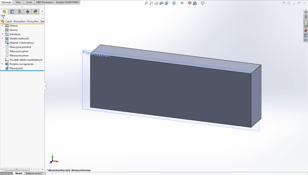 solidworks płaszczyzna wielkość