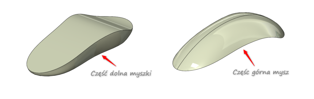 Prawidłowy podział myszki na część górną i dolną forma wtryskowa solidworks