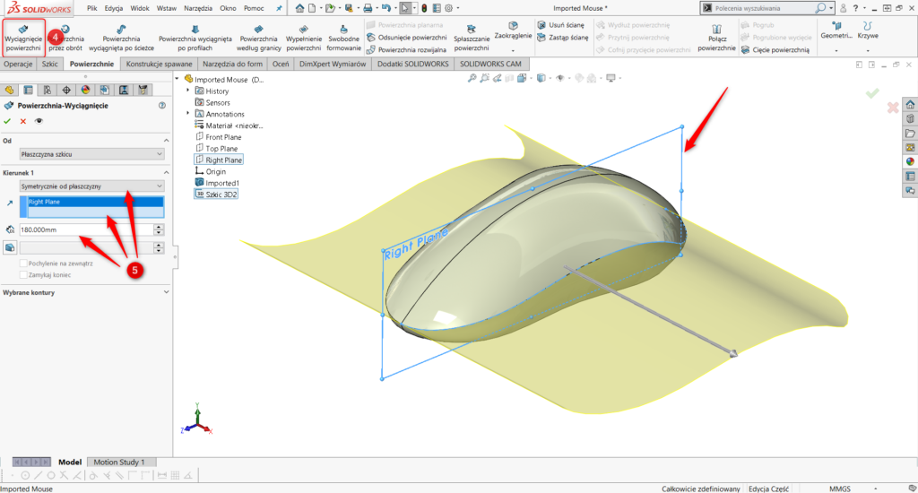 Tworzenie powierzchni przecięci solidworks forma wtryskowa