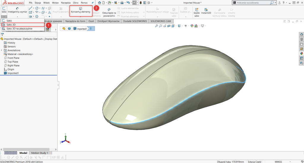 Tworzenie szkicu 3D i konwertowanie odpowiedniej krawędzi