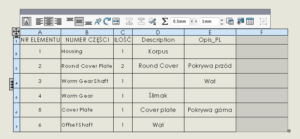 opis discription lista materiałowa solidworks
