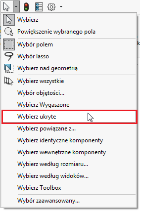 wybierz ukryte solidworks złożenie