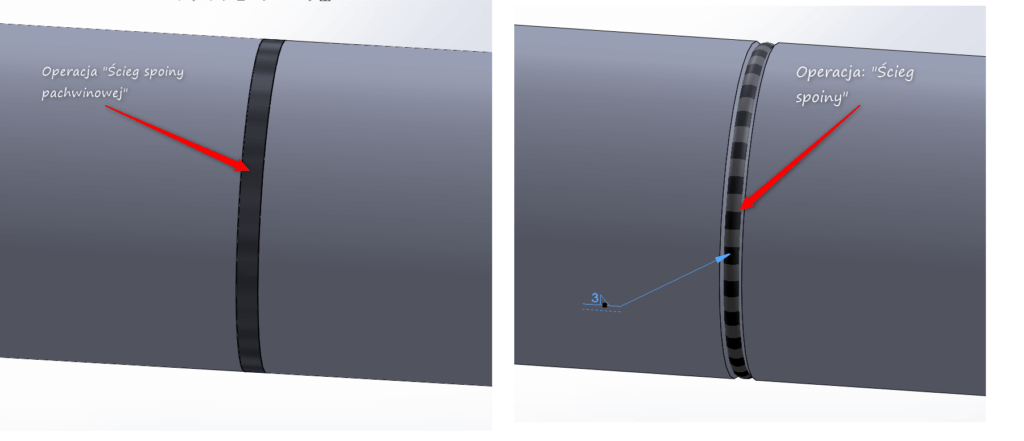 solidworks Stworzone ściegi spoin czołowych dwiema różnymi metodami