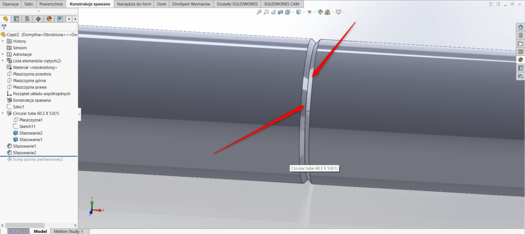 Tworzenie sfazowań na końcach rur solidworks
