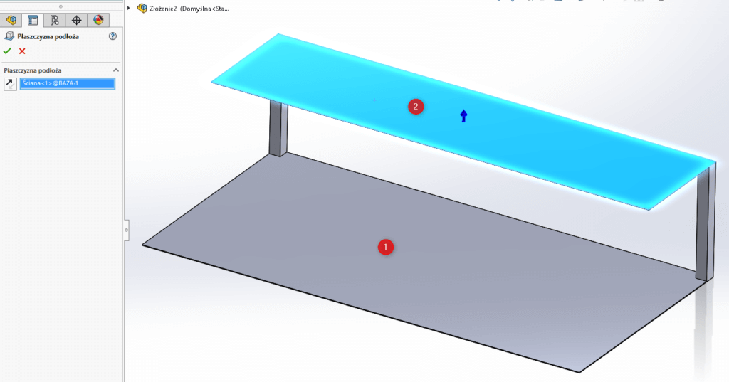 płaszczyzne podłoża solidworks złożenie złożenia