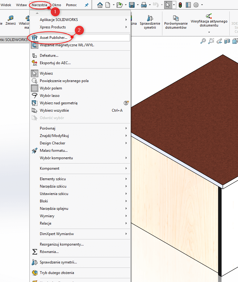 solidworks komponenty narzędzia asset publisher