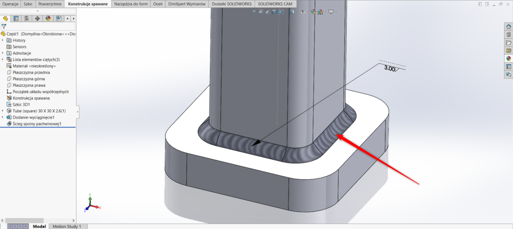 Ścieg spoiny pachwinowej SOLIDWORKS
