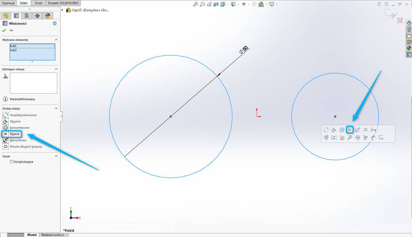 Wymiary połączone, zmienne globalne, relacje SOLIDWORKS