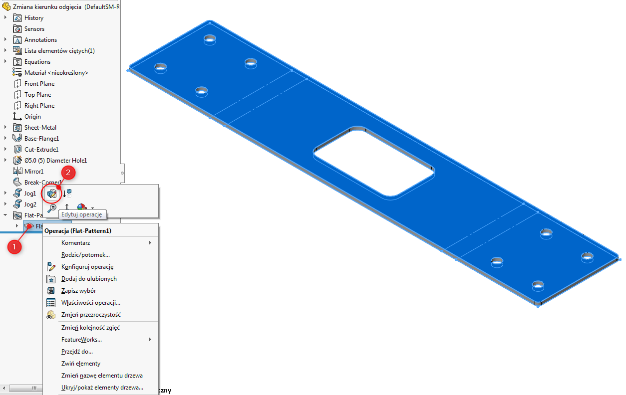 Arkusz blachy kierunek gięcia - SOLIDWORKS