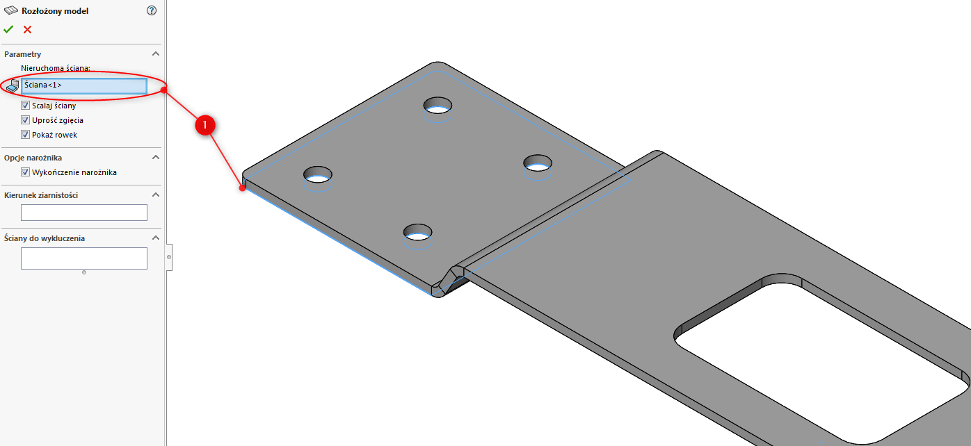Arkusz blachy kierunek gięcia - SOLIDWORKS