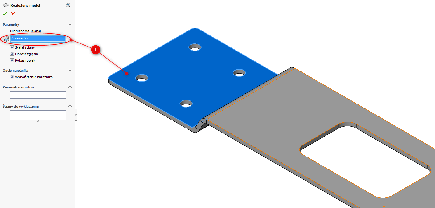 Arkusz blachy kierunek gięcia - SOLIDWORKS
