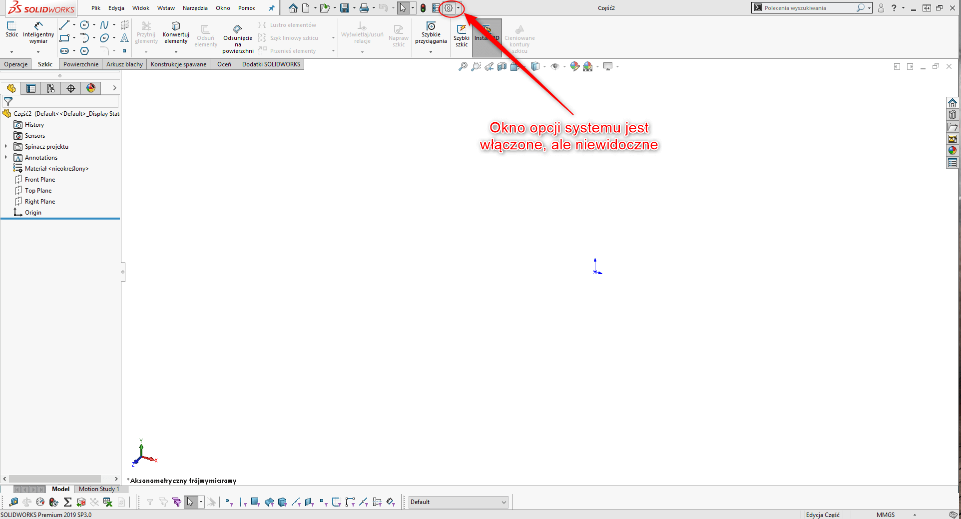 Okno dialogowe SOLIDWORKS - jak przywrócić? | DPS Software