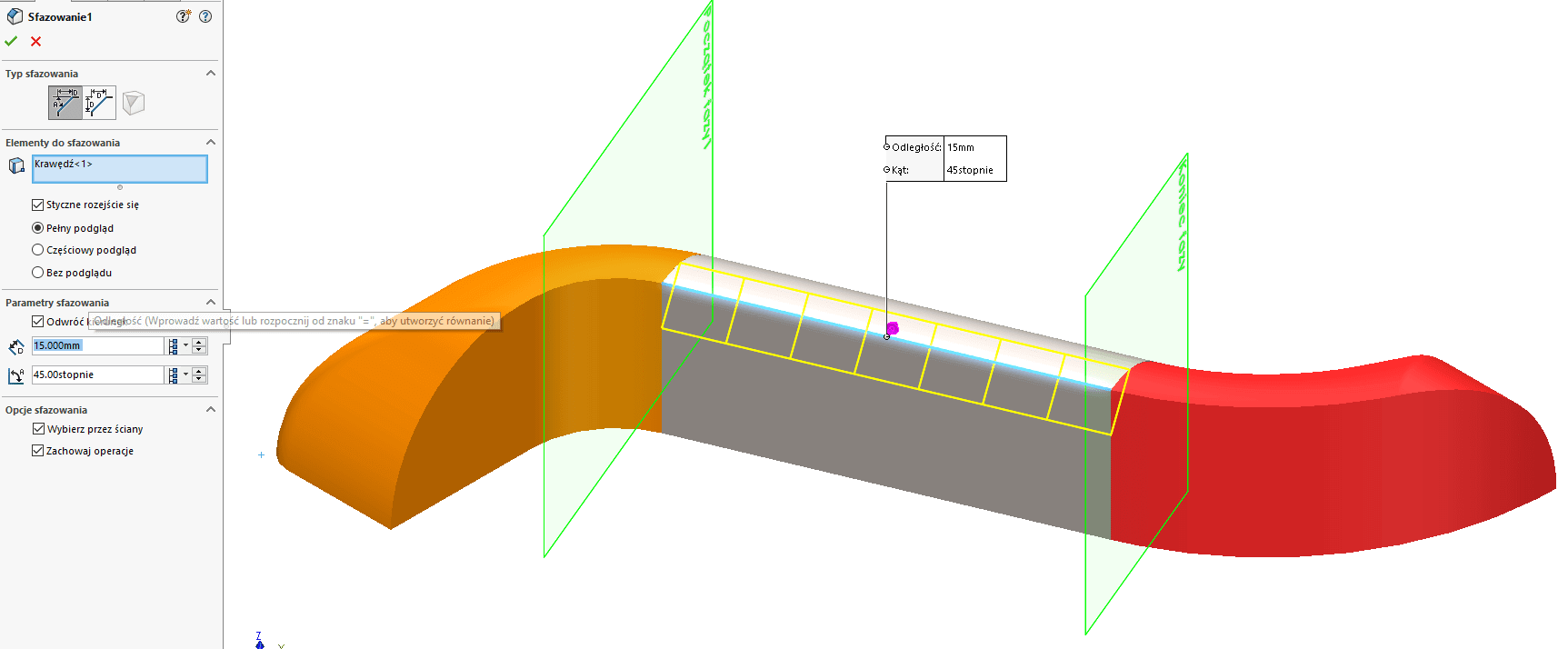 Częsciowa faza i zaokraglenie w SOLIDWORKS 2019 - DPS Software