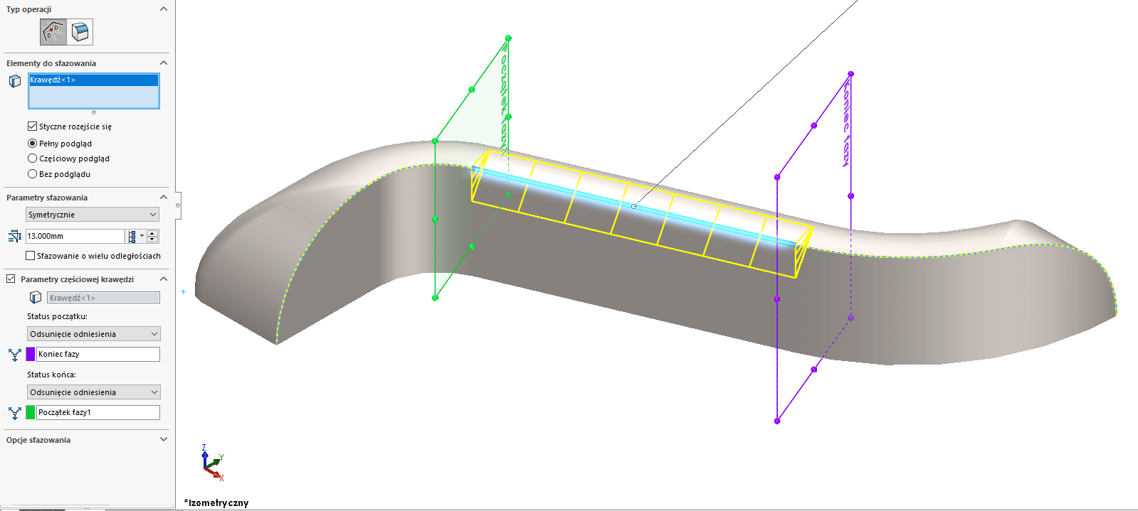 Częsciowa faza i zaokraglenie w SOLIDWORKS 2019 - DPS Software