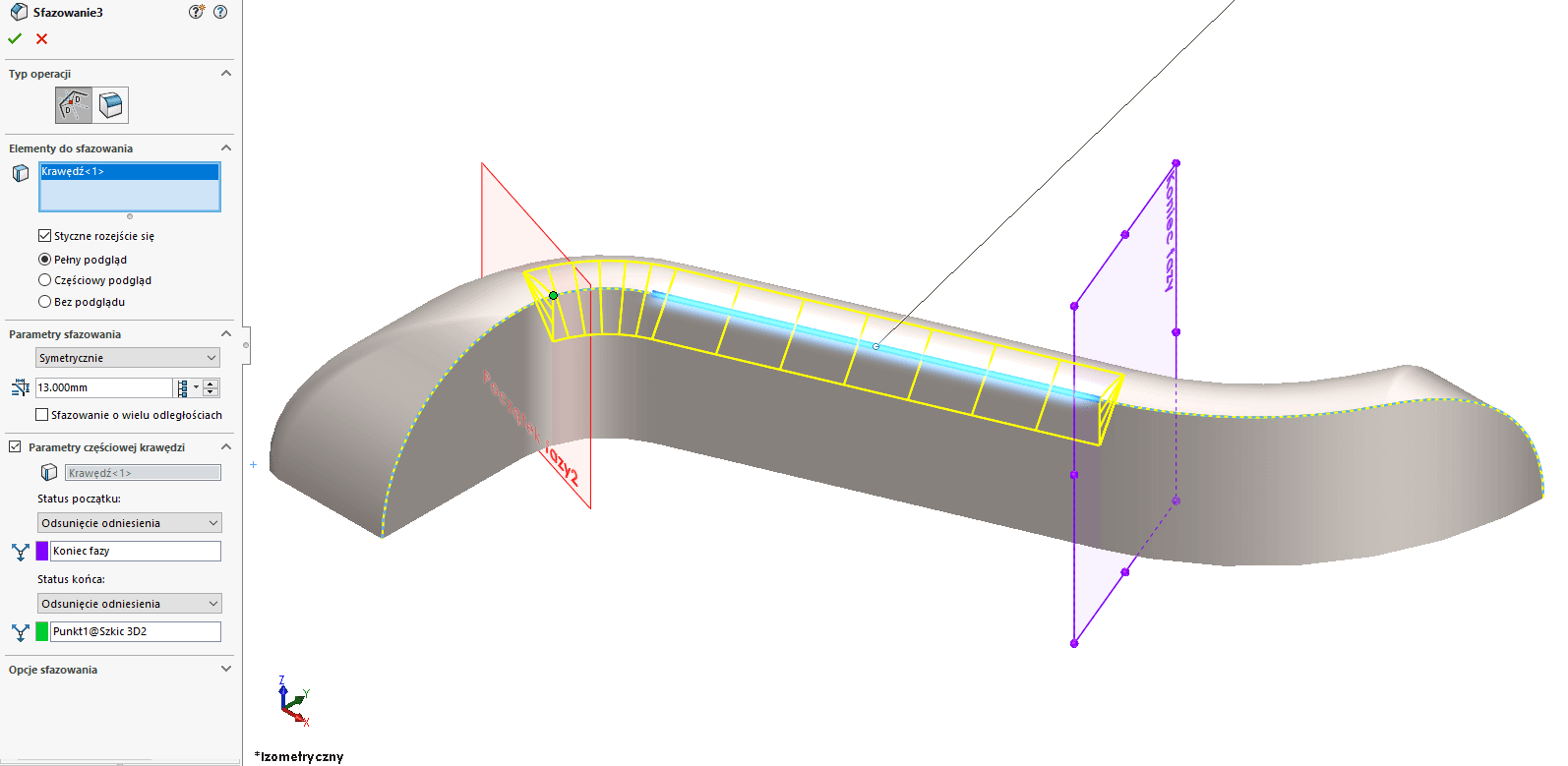 Częsciowa faza i zaokraglenie w SOLIDWORKS 2019 - DPS Software