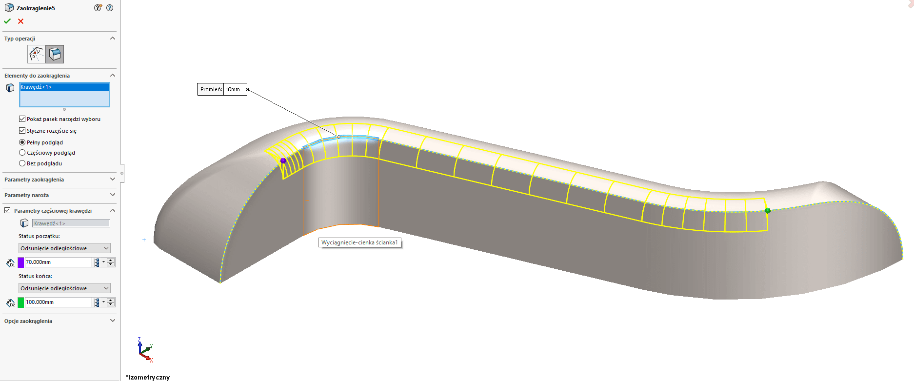 Częsciowa faza i zaokraglenie w SOLIDWORKS 2019 - DPS Software