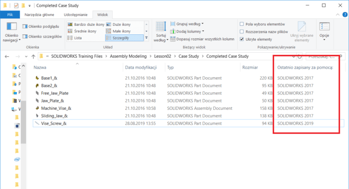 Solidworks - wyświetlanie wersji pliku