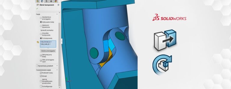 Wykrywania kolizji w SOLIDWORKS - przenoszenie i rotacja komponentu w złożeniu