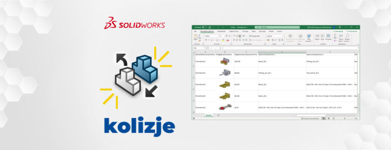 SOLIDWORKS 2021 wykrywanie kolizji geometrii i eksport do excela