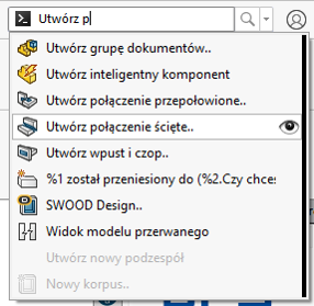 Wyszukiwanie operacji Utwórz połączenie ścięte w SOLIDWORKS
